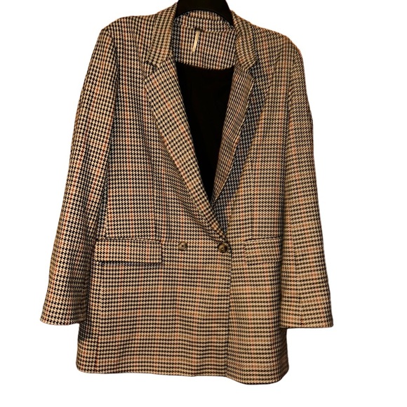 Free people Boyfriend uptown girl Houndstooth Blazer coat size M medium - Picture 2 of 7